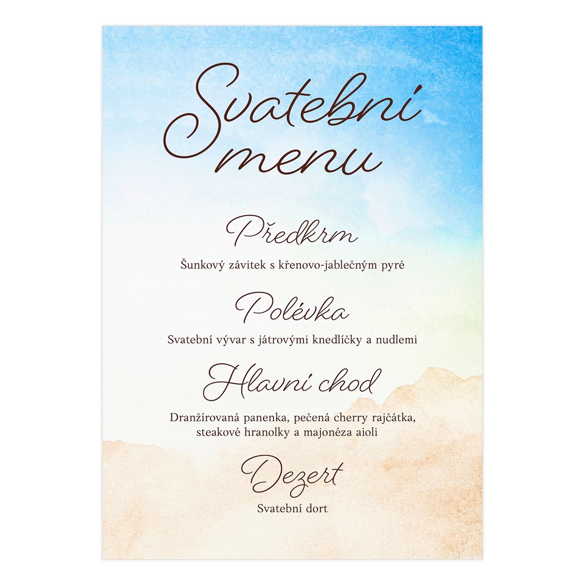 Svatební menu 299 jako svatební menu na slavnostní tabuli