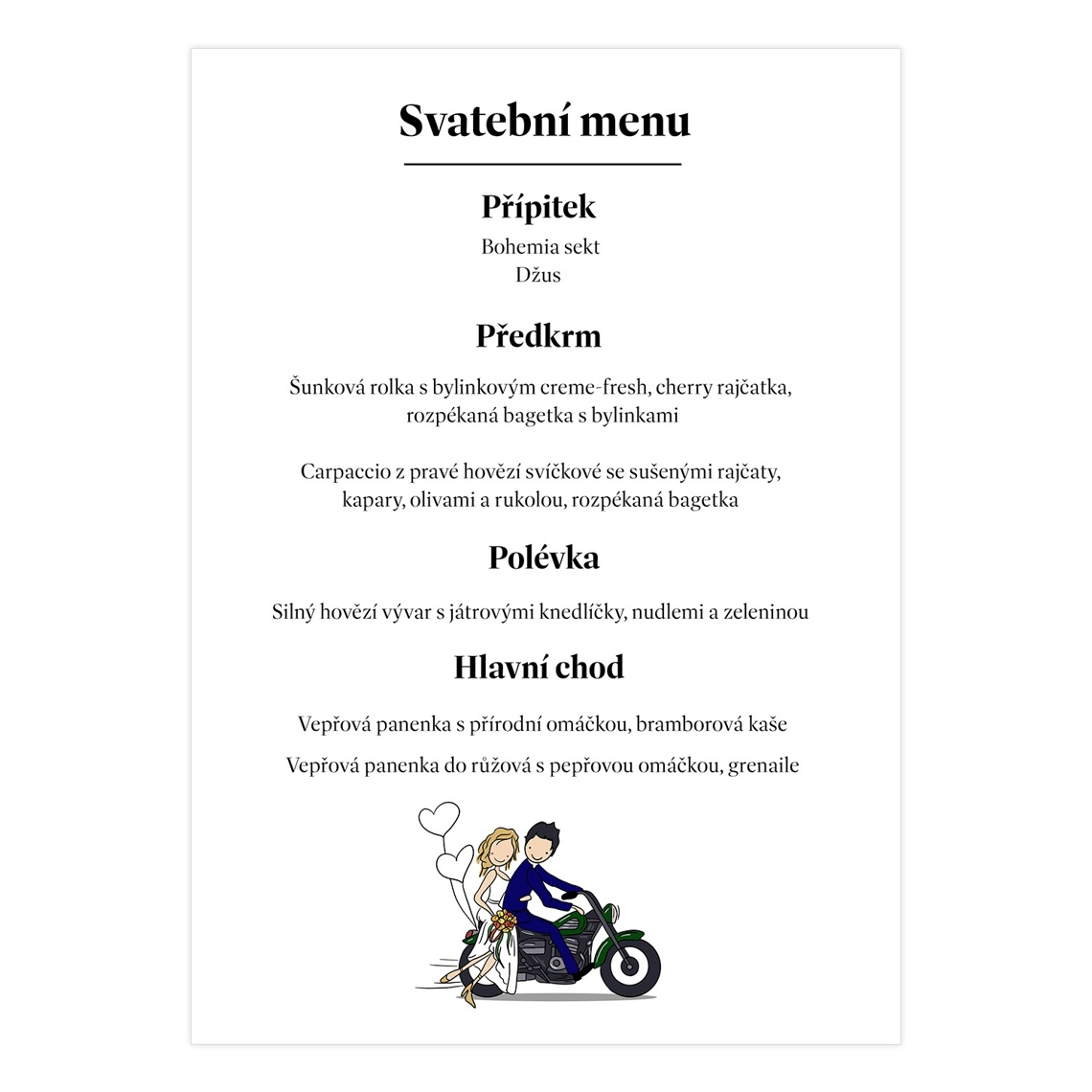 Svatební menu 314 jako svatební menu na slavnostní tabuli