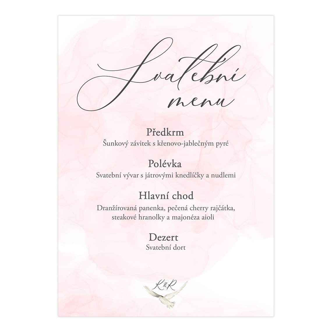 Svatební menu 341 - svatební menu na slavnostní tabuli