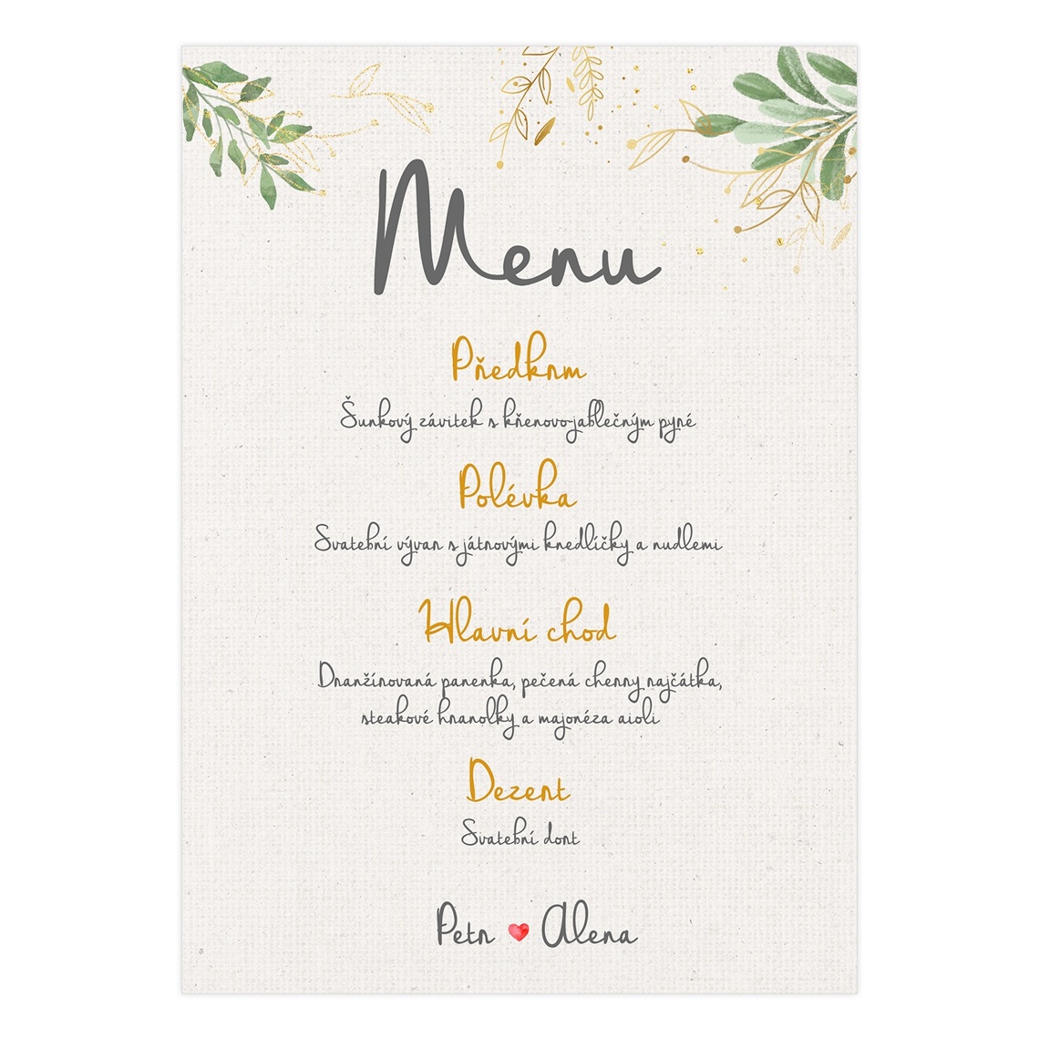 Svatební menu 325 jako svatební menu na slavnostní tabuli