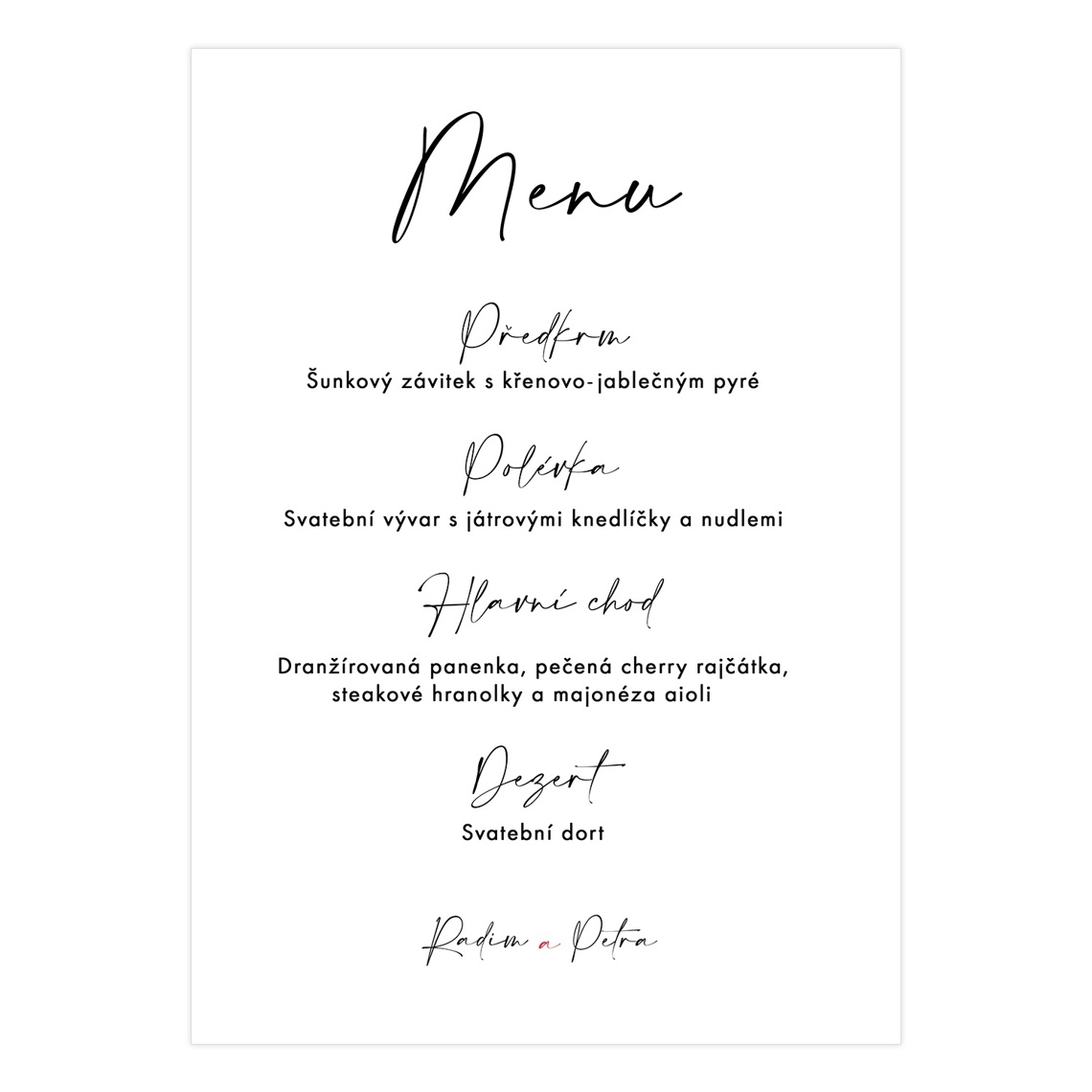 Svatební menu 272 - svatební menu na slavnostní tabuli