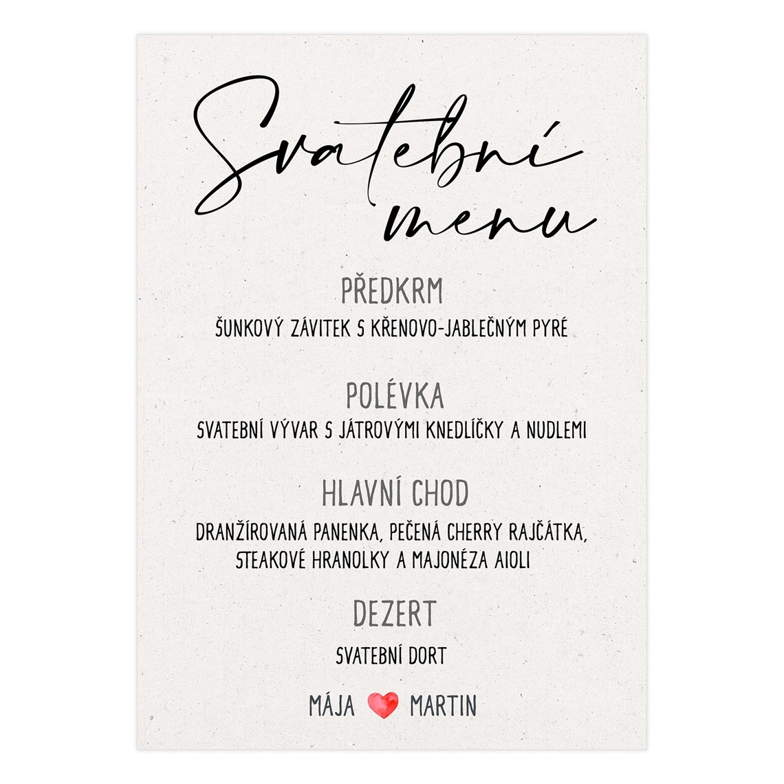 Svatební menu 282 připravené pro svatební menu
