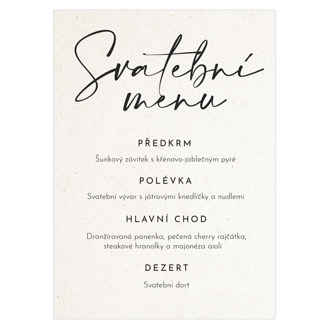 Svatební menu 348 jako svatební menu na slavnostní tabuli