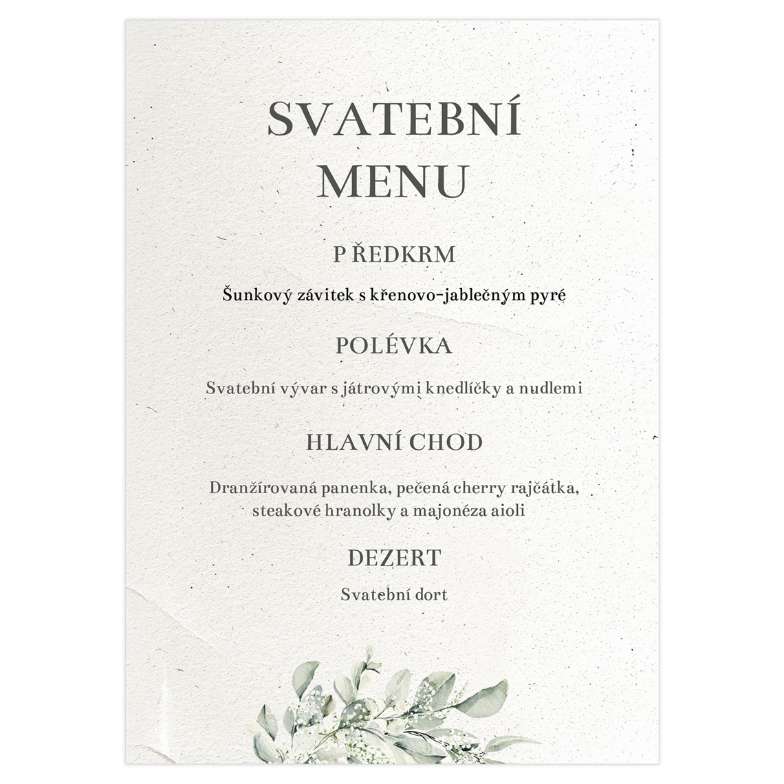 Svatební menu 347 - svatební menu na slavnostní tabuli