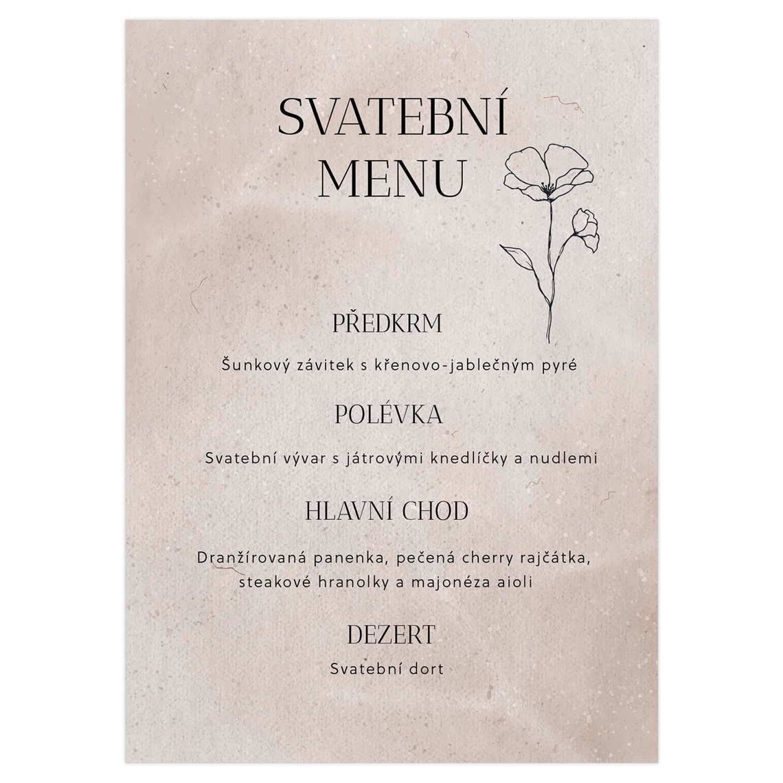 Svatební menu 346 jako svatební menu na slavnostní tabuli