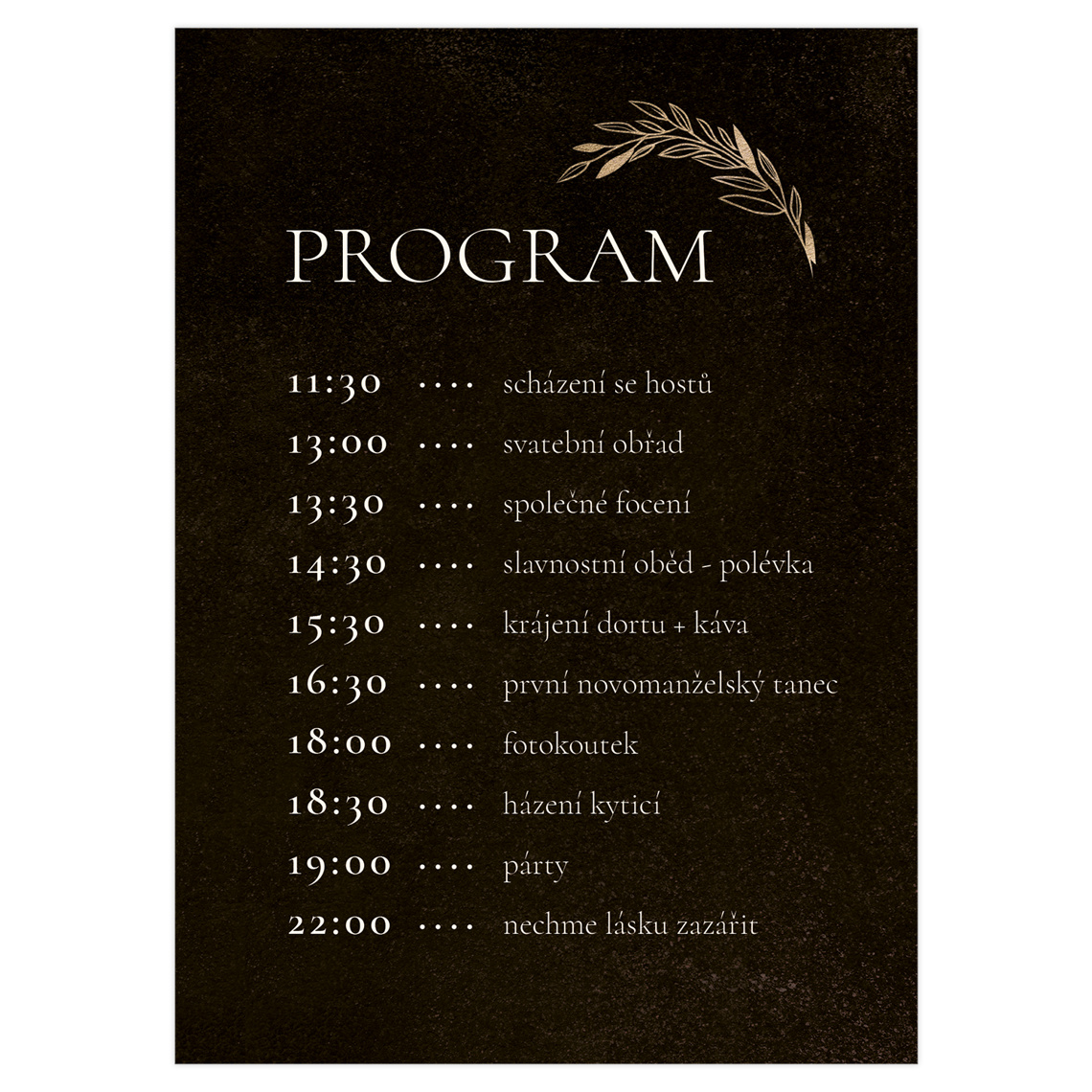 Svatební harmonogram 351 jako svatební harmonogram s programem dne