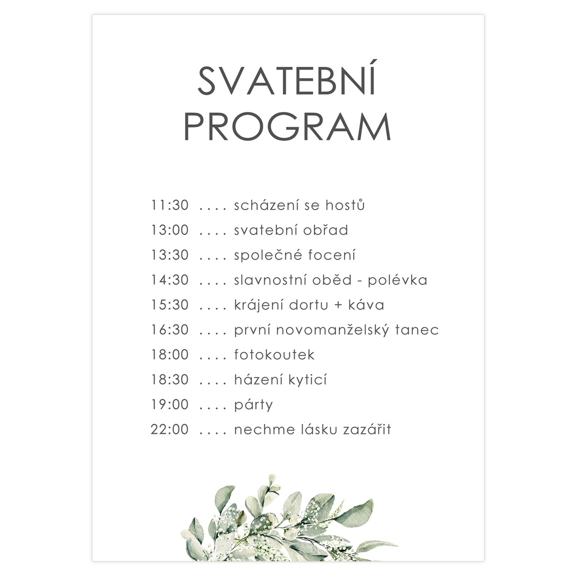 Svatební harmonogram 353 - svatební harmonogram s programem dne