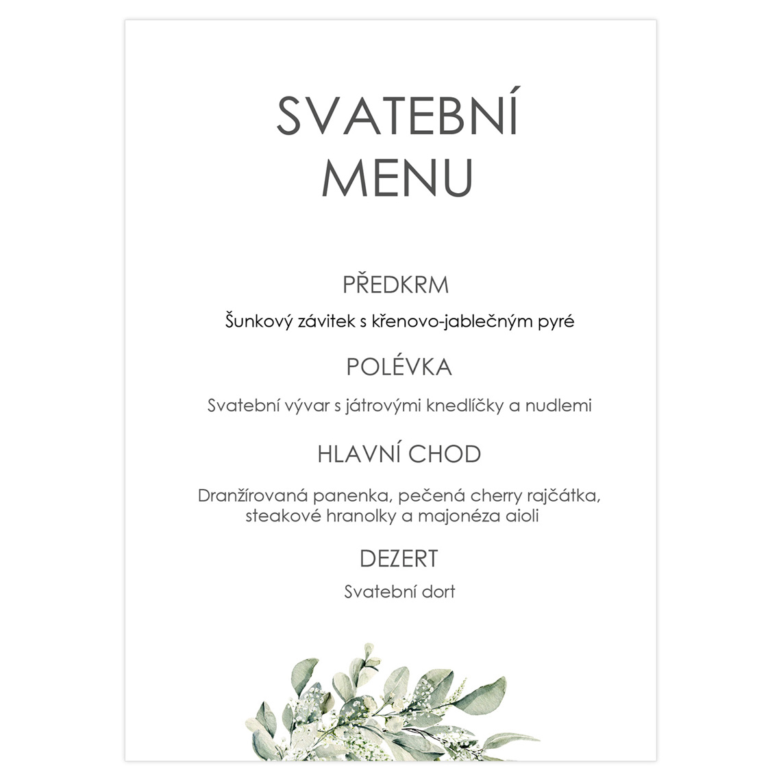 Svatební menu 353 jako svatební menu na slavnostní tabuli