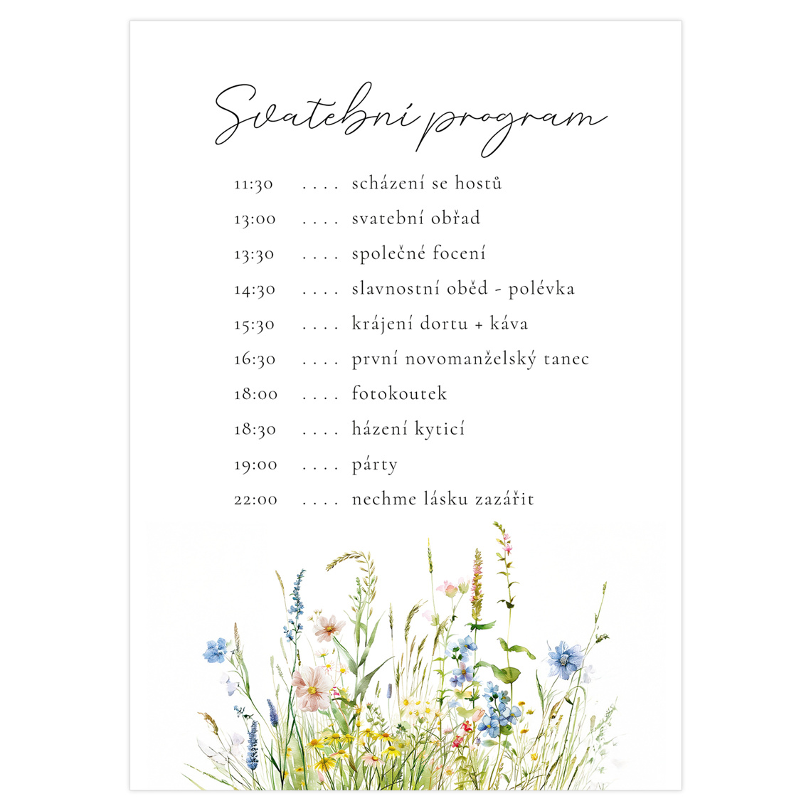 Svatební harmonogram 354 jako svatební harmonogram s programem dne