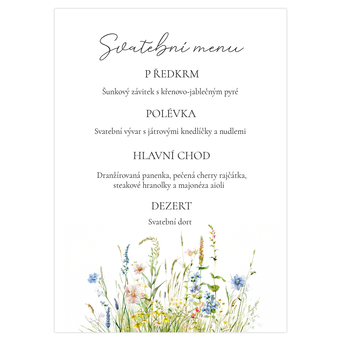 Svatební menu 354 jako svatební menu na slavnostní tabuli