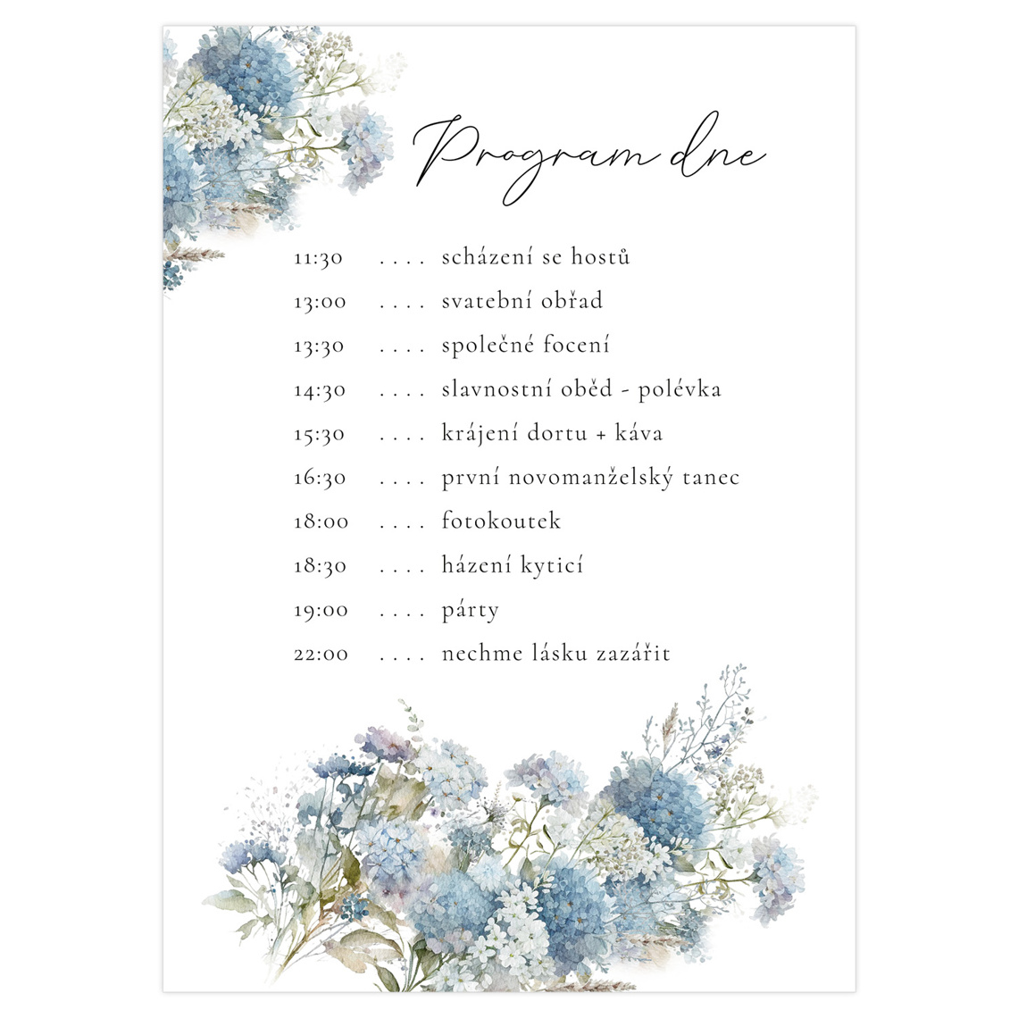 Svatební harmonogram 355 - svatební harmonogram s programem dne