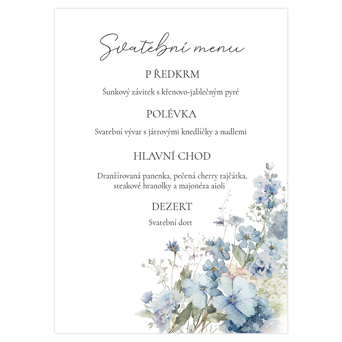 Svatební menu 355 připravené pro svatební menu