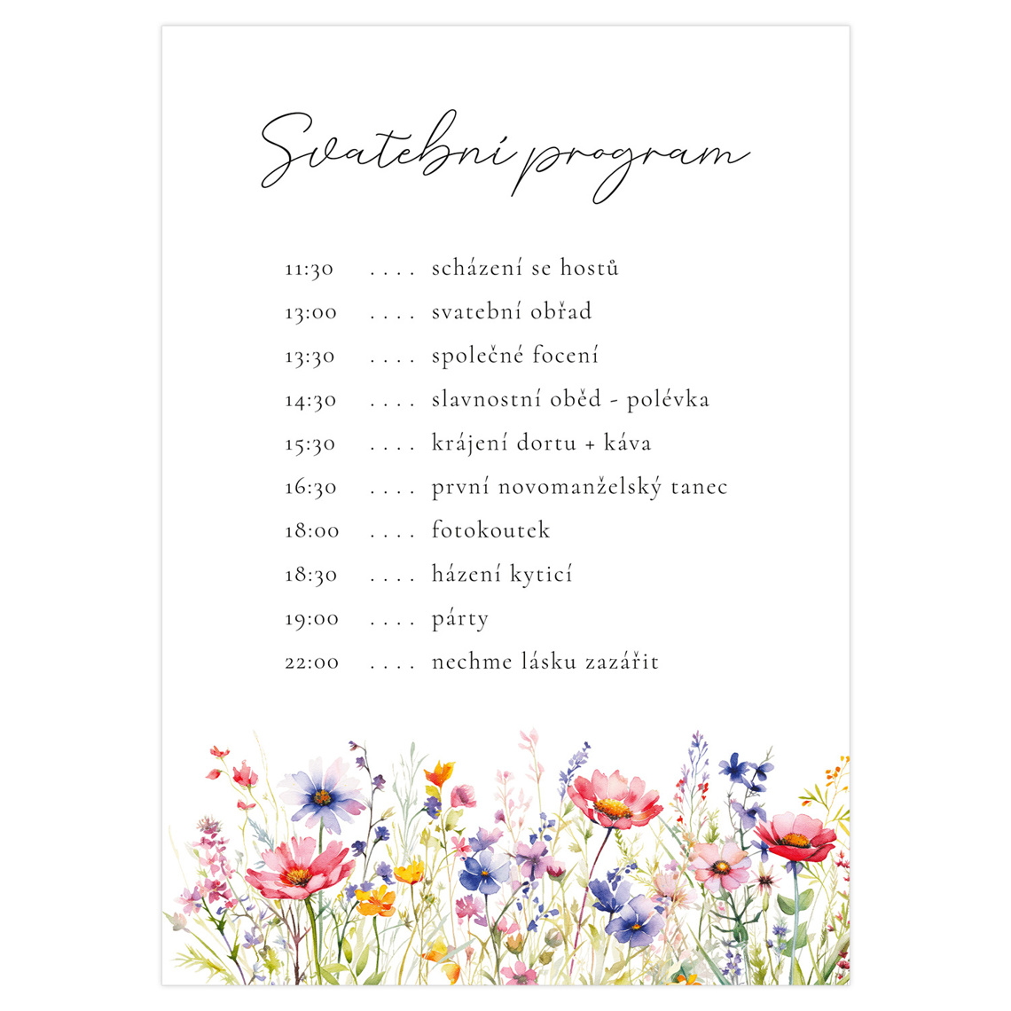 Svatební harmonogram 356 - svatební harmonogram s programem dne