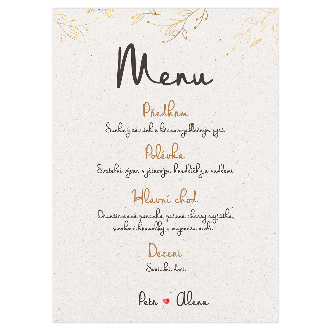 Svatební menu 330 připravené pro svatební menu