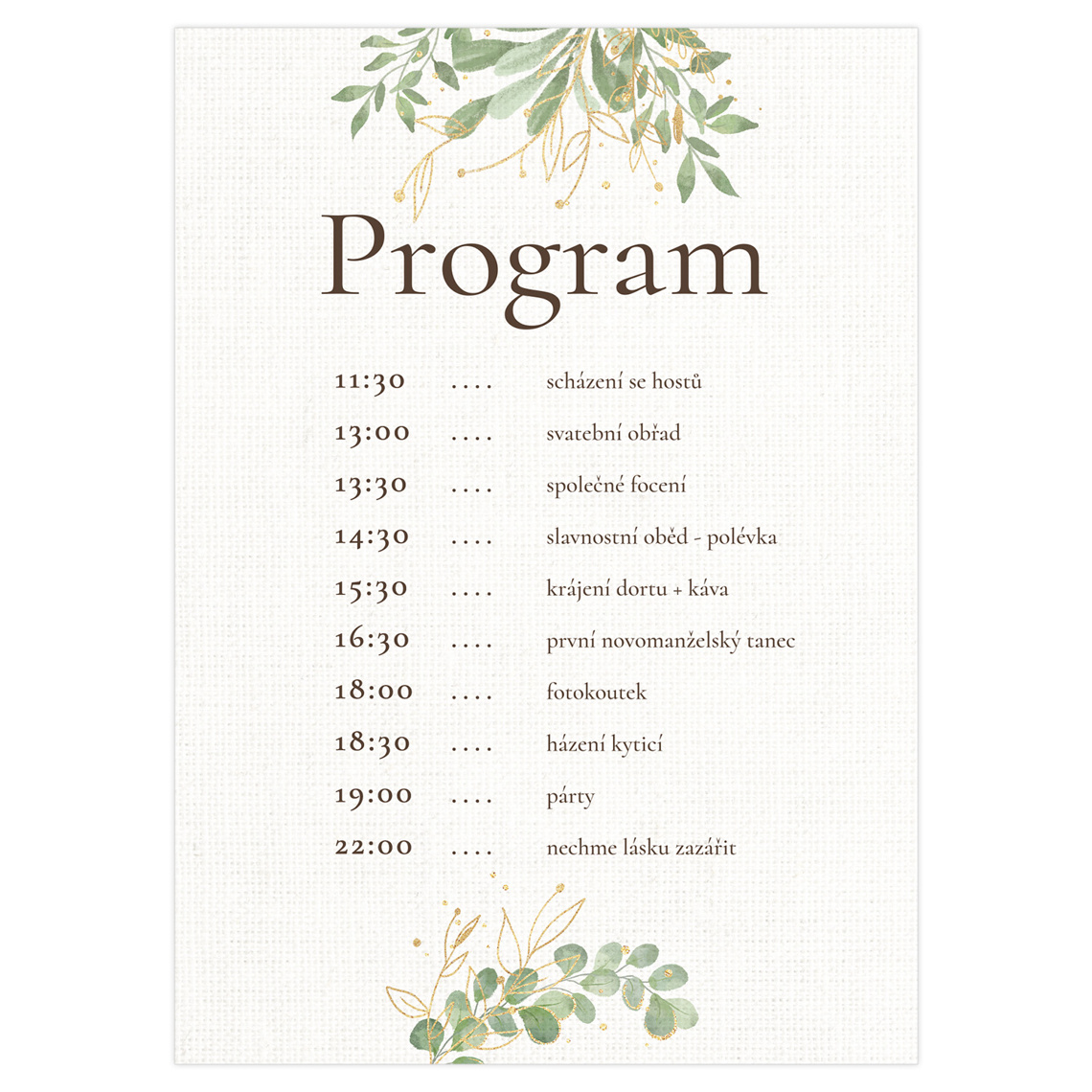 Svatební harmonogram 363 jako svatební harmonogram s programem dne