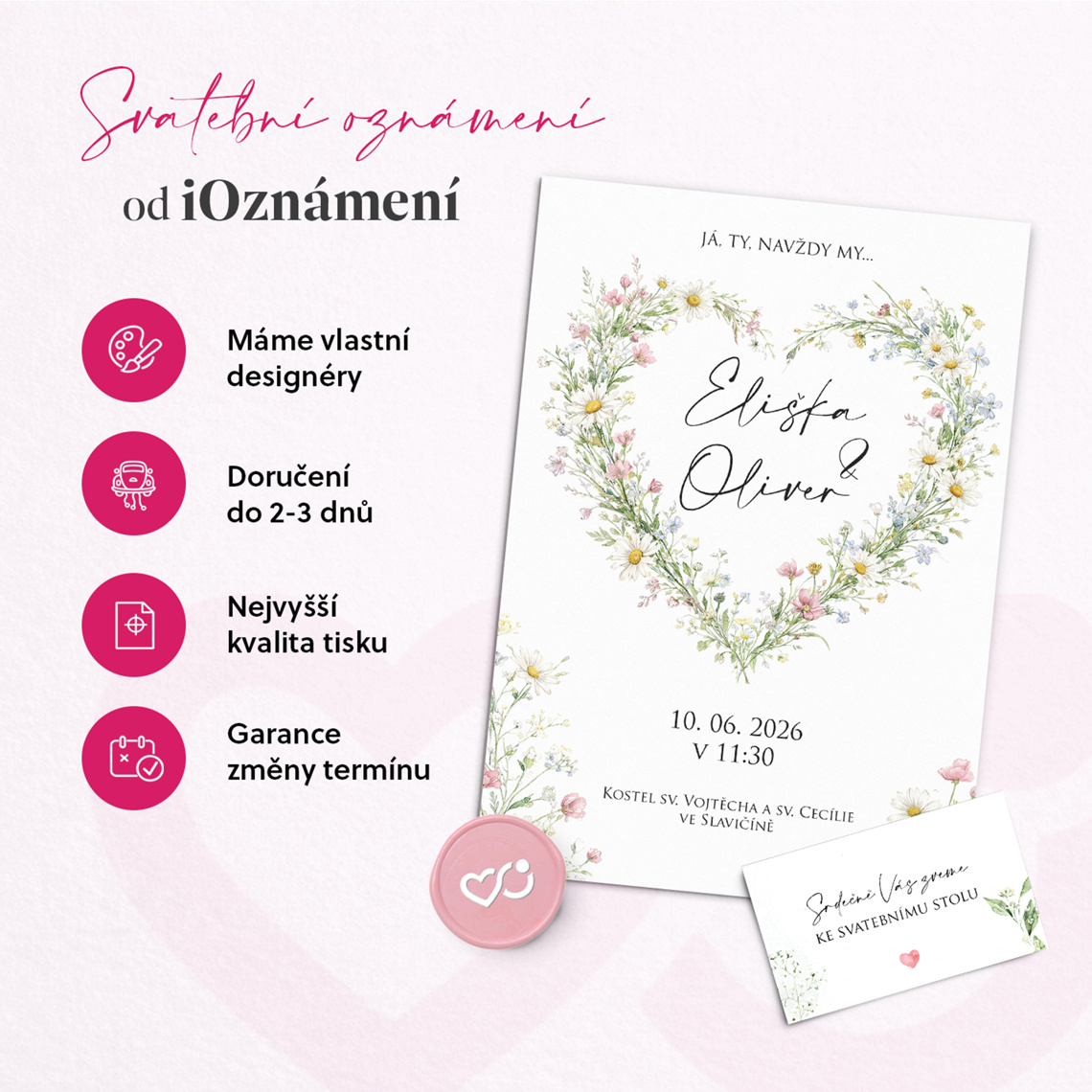 Detail produktu Svatební oznámení 366 – Boho luční květiny ve tvaru srdce na navázané fotografii